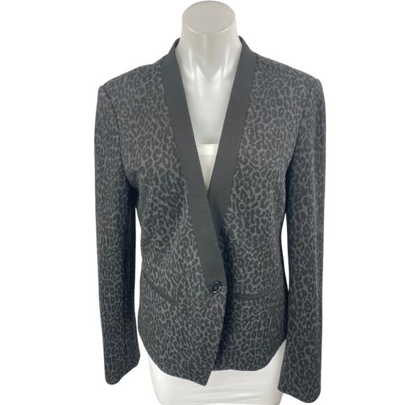 Ann Taylor LOFT Gray Black Leopard Print Long Sleeve Blazer Coat Jacket Size 10 - Picture 1 of 4